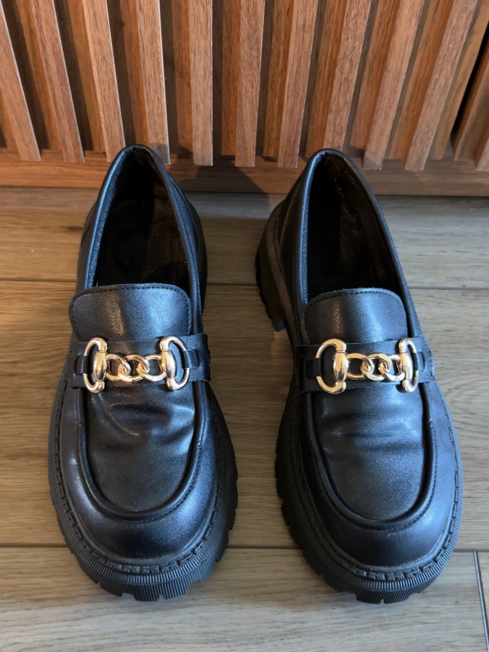 Black Women's Chain-Accent Lug Sole Loafers